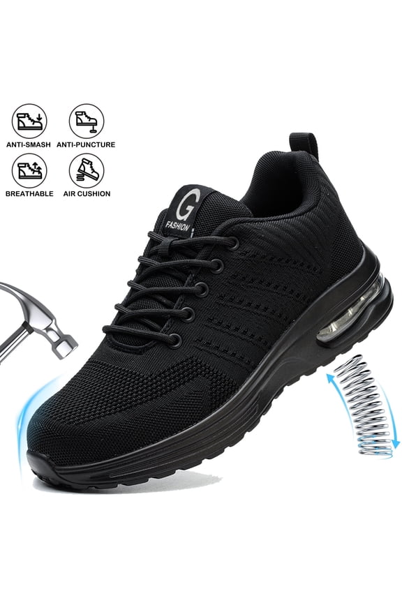 Steel Toe Shoes for Men Women Anti-Puncture Slip Resistant Work Shoes Lightweight Safety Shoes Black Size 6.5