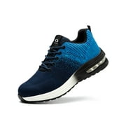 MANLEGU Steel Toe Shoes for Men Work Safety Shoes Lightweight Slip Resistant Air Cushion Running Shoes Puncture Proof Tread Sneakers,Blue,Size 10.5