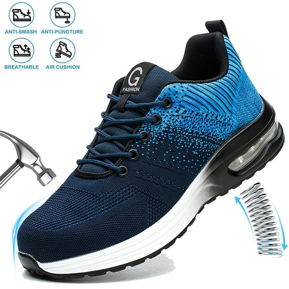 XQJ Steel Toe Shoes for Men Women Anti-Puncture Slip Resistant Work Shoes Lightweight Safety Shoes Blue Size 10