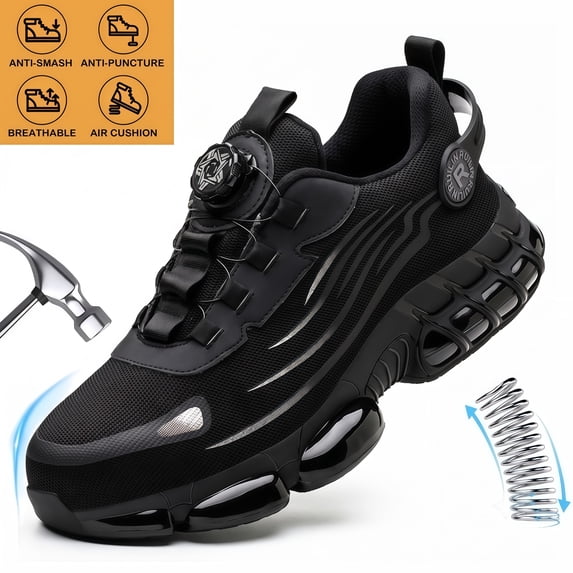XQJ Steel Toe Shoes for Men Women Air Cushion Sneakers Lightweight Breathable Safety Work Shoes Industrial Construction Anti-puncture Safety Shoes Sneakers Black Size 11