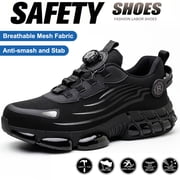 XQJ Steel Toe Shoes for Men Women Air Cushion Sneakers Lightweight Breathable Safety Work Shoes Industrial Construction Anti-puncture Safety Shoes Sneakers Black Size 8.5