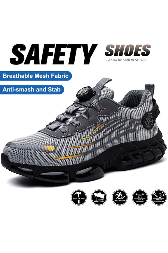 Steel Toe Shoes for Men Women Air Cushion Sneakers Lightweight Breathable Safety Work Shoes Industrial Construction Anti-puncture Safety Shoes Sneakers Grey Size 8.5