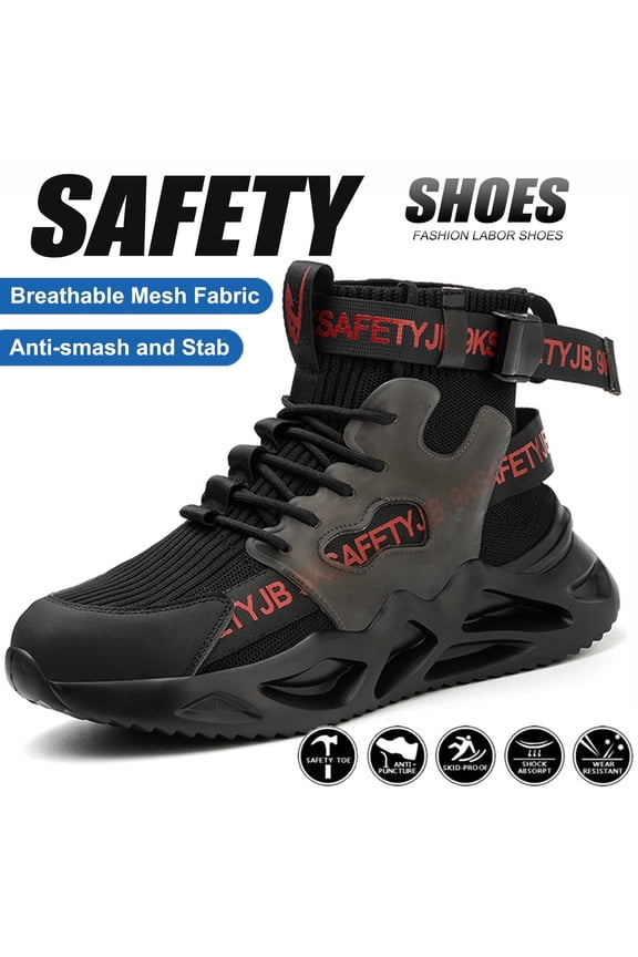 Work Boots Safety Steel Toe Shoes for Men Lightweight Breathable High-Cut Boots Industrial & Construction Sneakers Size 8
