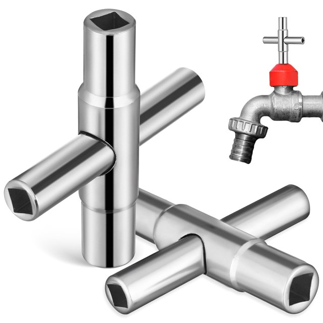 MANLINGDA 2pcs Sillcock Wrench Water Spigot Key Steel Puller Tool 4 Way