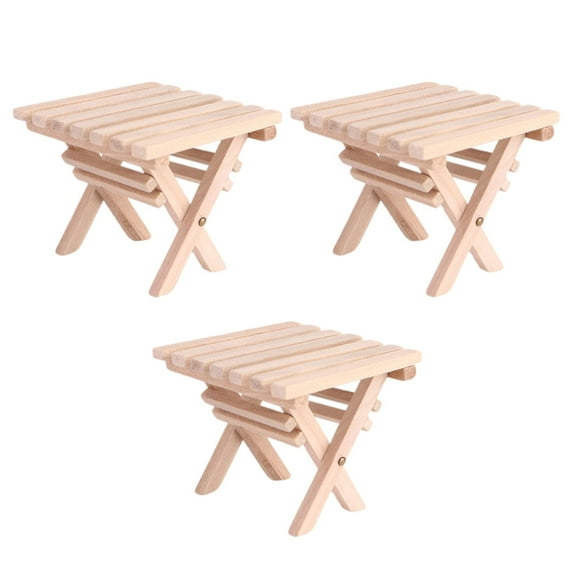 MANLINGDA 3pcs Miniature Foldable Wooden Table Set for Desk or Camping Decor
