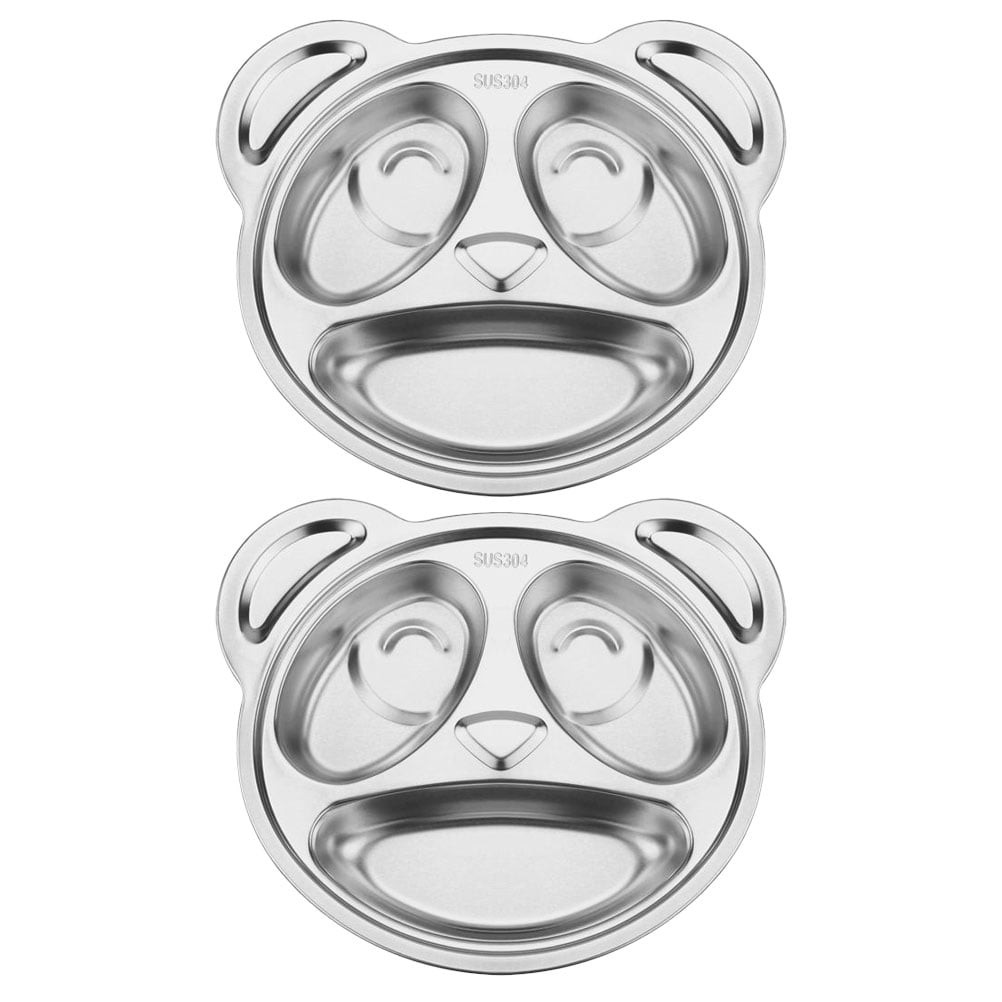 MANLINGDA Stainless Steel Panda Divided Plates with Sauce Dish 2 Pack