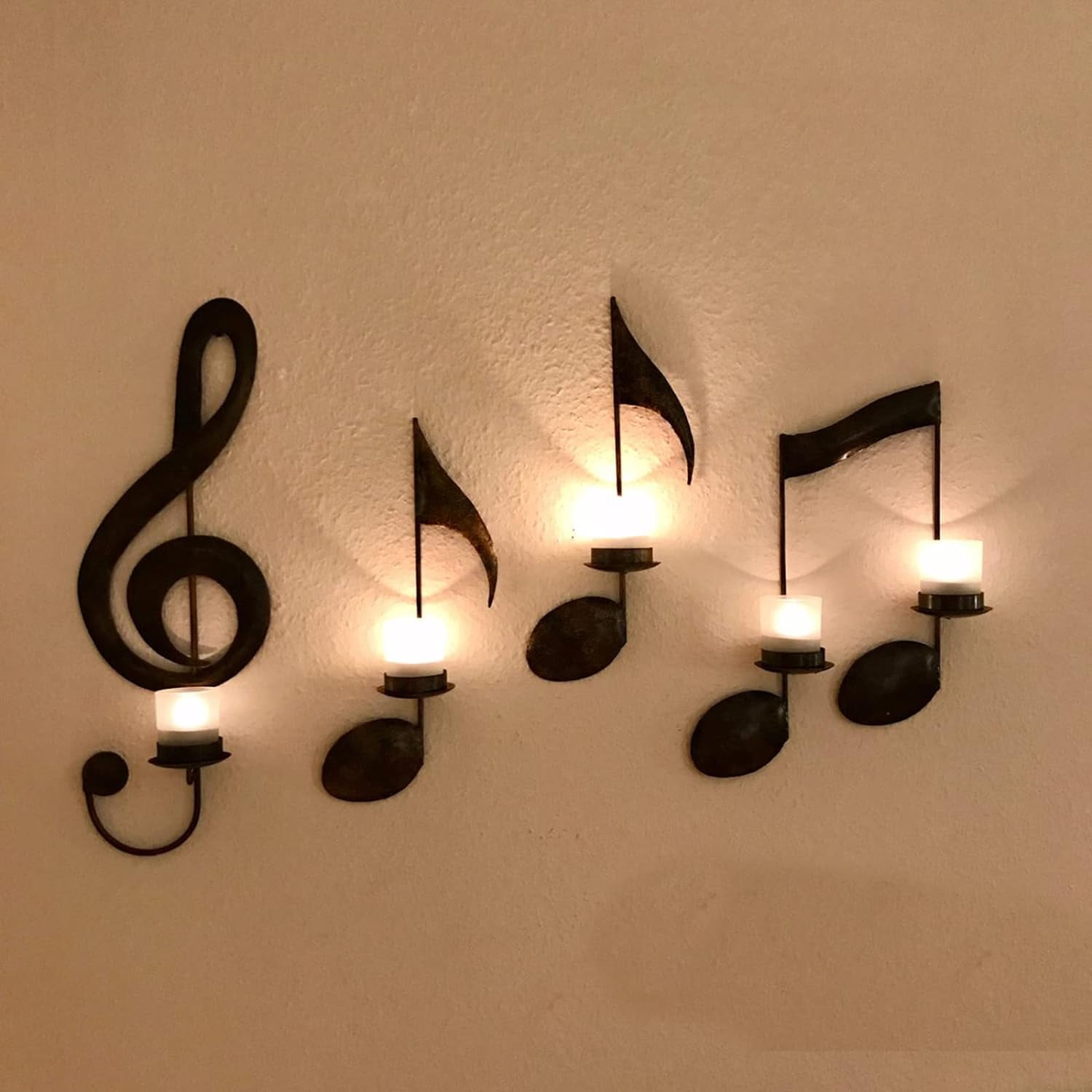 Set Of 4 Black Music Note Wall Sconce Candle Holders – Iron Metal, For Weddings, Home, Porch & Pathway Decor-293841