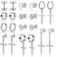 thumbnail image 1 of MANNYA 10 Pairs Cool Titanium Steel Hinged Hoop Stud Dangle Earrings for Mens Silver, 1 of 8