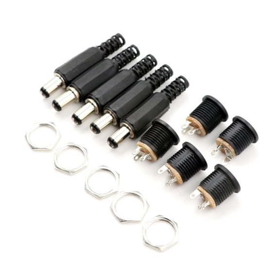 MANNYA 12V 3A Plastic Male Plugs + Female Socket Panel Mount Jack for DC Power Conne 2.1mm x 5.5mm Wire Power Pigtails Adapter