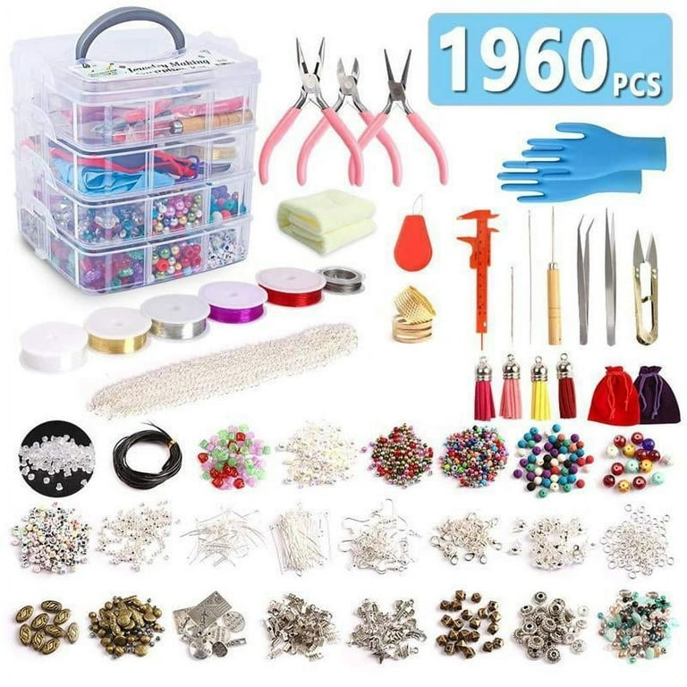 MANNYA 1960 Pieces Jewelry Making Supplies Kit with Beads Findings Jewellery  Pliers Beading Wire for DIY Necklace 