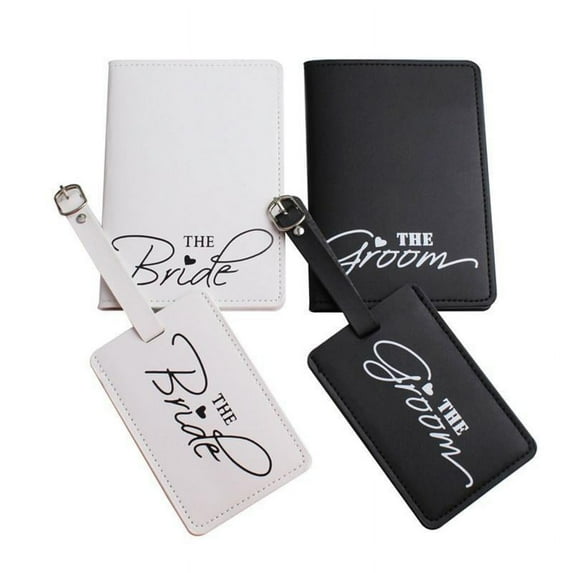 MANNYA 1Set PU Leather Luggage Tag Bride Groom Passport for Case for Couples Honeymoon