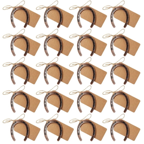 MANNYA 20pcs Good Lucky Horse Shoes with Kraft Tag Metal Craft Horseshoes Decorations for Rustic Vintage Wedding Party Decor