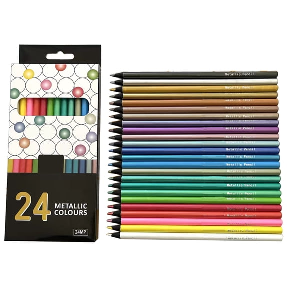 MANNYA 24 Count Metallic Colored Pencils Assorted Coloring Pencil Set Wooden Drawing Pencils For Kids Art Drawing Coloring Book