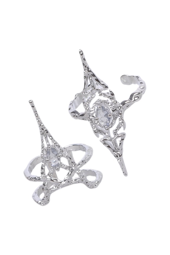 2Pcs Stylish Open Ended Bone Nails Rings Adjustable Rhinestones Irregular Rings Versatile Jewelry for Parties and Dates