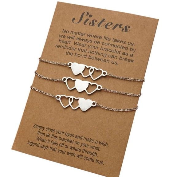 MANNYA 3 Pieces Set Matching Heart-shaped Card Bracelets for Best Friend Couple Family Women Mens Teen Friendship Jewelry