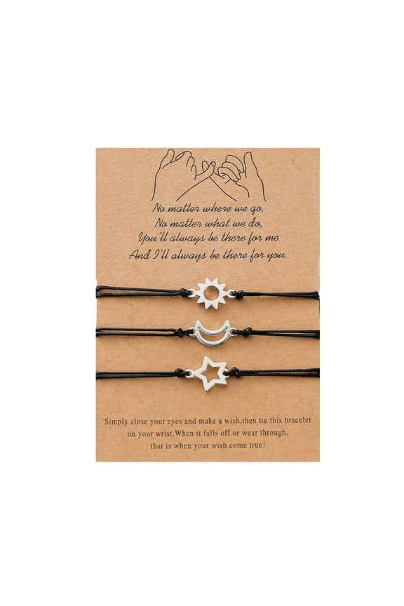 3Pcs Sun Moon and Star Best Friends Card Bracelets Matching Friendship Promise Bangle Long Distance Going Away Gift