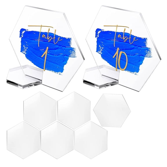 MANNYA Acrylic Table Sign with Holder Stand Slot Base 10pcs/set Hexagon Blank