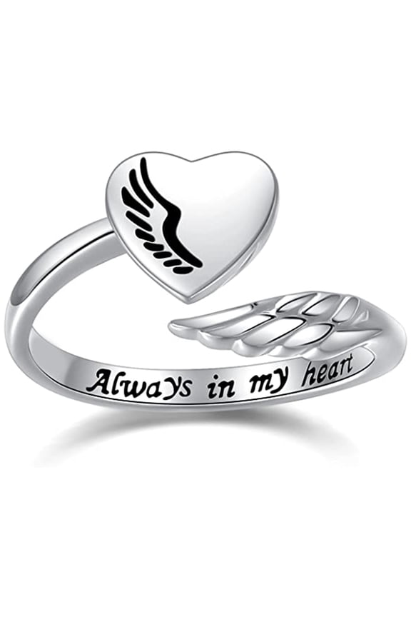 Adjustable Angel Wings Ring Letters Heart-shaped Index Finger Ring Alloy Rings Nice Opening Ring Jewelry Gift for Friend