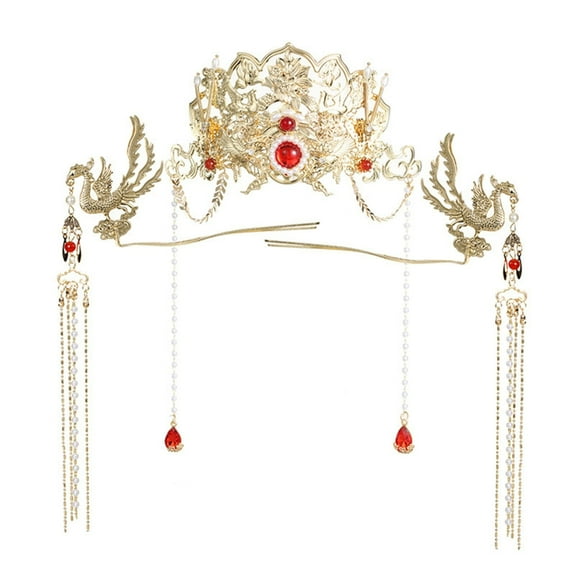 MANNYA Alloy Phoenixes Crowns Headpiece Bridal Crowns Headwear Jewelry with Elegant Tassels for Weddings