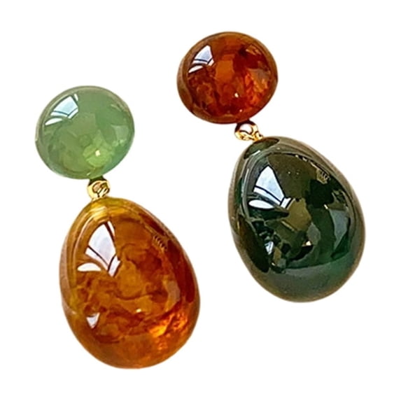 MANNYA Asymmetric Geometric Earrings Resin Dangle with Color Blocks Designs for Women Comfortable Fashion