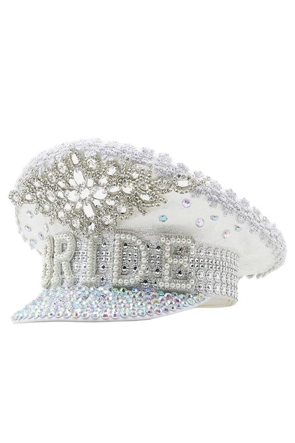 Beaded Sequins Captain Hat Shimmering Crystal Hat for Bride Wedding Props