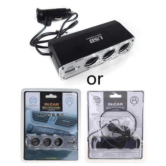 MANNYA Car Socket Expander with USB Charging Power Triple Adaptor Cigarettes Splitter Multiple Devices Accessory