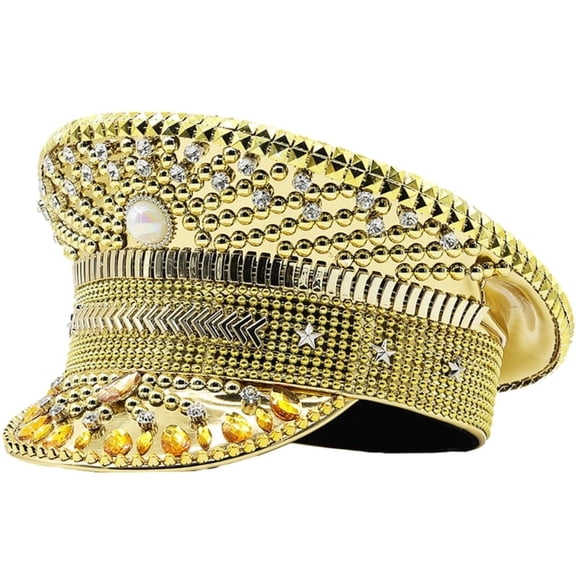 MANNYA Gold Rhinestone Bride Hat Masquerade Balls PoliceHat Lady Night Club Headwear