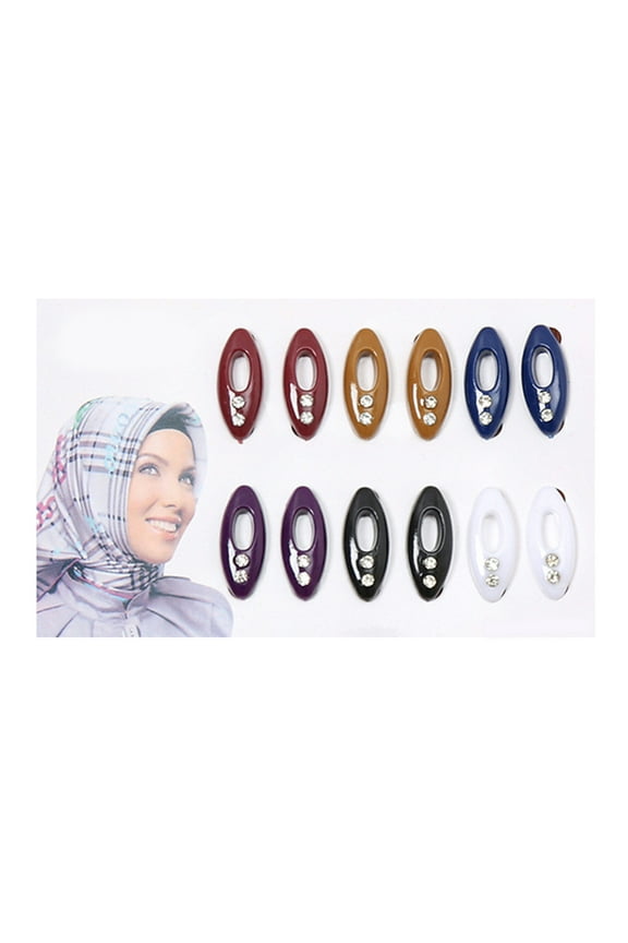 Hijab Pin 12 Pieces Plastic Muslim Women Hijab Sari Pins Mixed Color Safety Pins Scarf Clip Brooch Portable Scarf Clip