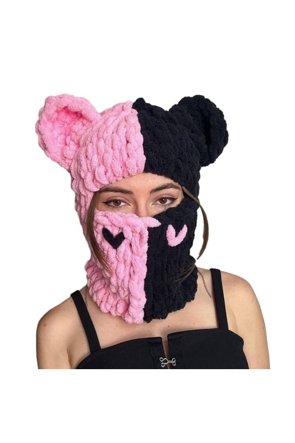 Knit Full Face Balaclava Hiking Scarves Bear Ears Balaclava Ski Halloween Hat