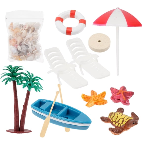 MANNYA Miniature Coastal Beach Scene Set For 1/12 Scale Dollhouses Including Parasol And Seashells for Craft Model Project