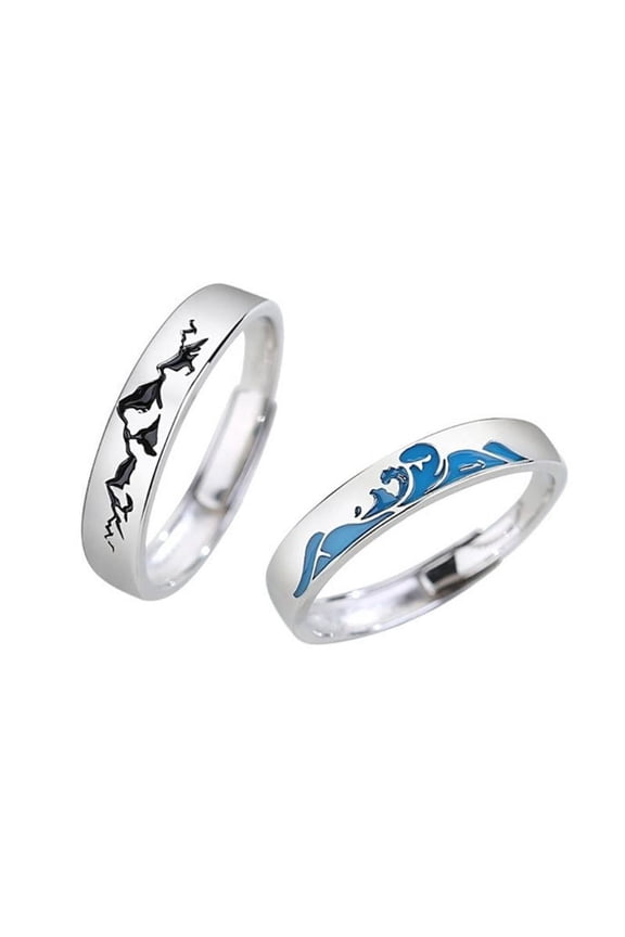 Mountain Sea Open Ring Adjustable Lovers Ring for Him Her Girlfriend Boyfriend