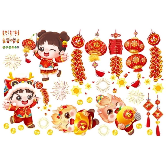 MANNYA Removable Chinese New Year Window Stickers Window Wall Cling Stickers Decor