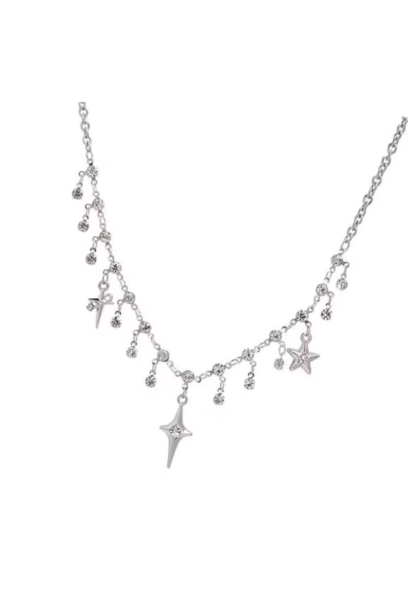 Trendy Four Star Pendant Necklace Metal Alloy Jewelry Sweet Edgy Clavicle Chain for Parties Weddings Casual Outfits