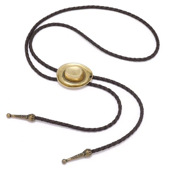 MANNYA Vintage 3D Cowboy Hat Bolo Tie Western Punk Faux Leather Braided Rope Necktie