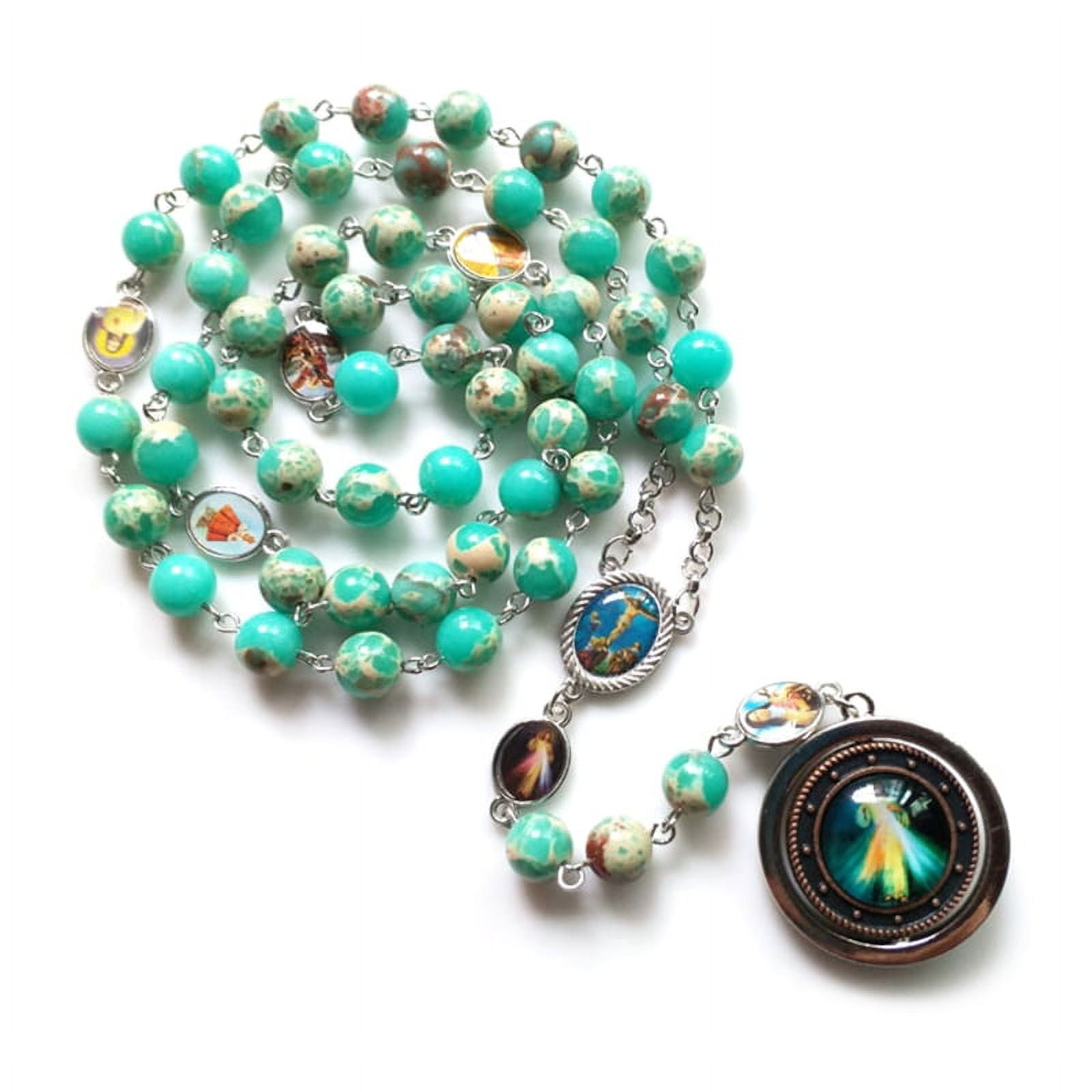 MANNYA Vintage Rosary Catholic Prayer Beads Necklace Christ Jesus Glass