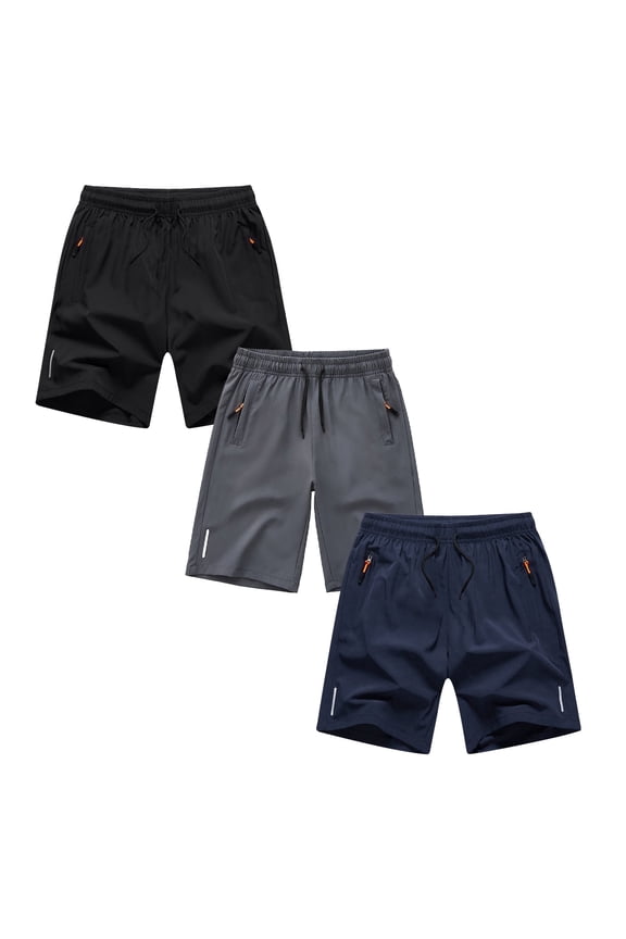 MANRONG Boys Shorts Quick Dry Athletic Running Shorts with Zipper Pockets