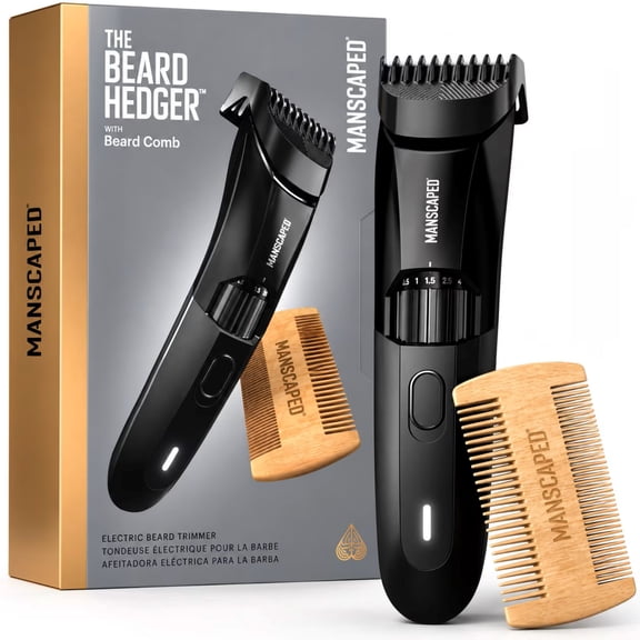 MANSCAPED Beard Hedger Cordless Electric Men's Beard Trimmer, Mustache and Stubble with Wooden Comb for Grooming, SkinSafe Technology, Black