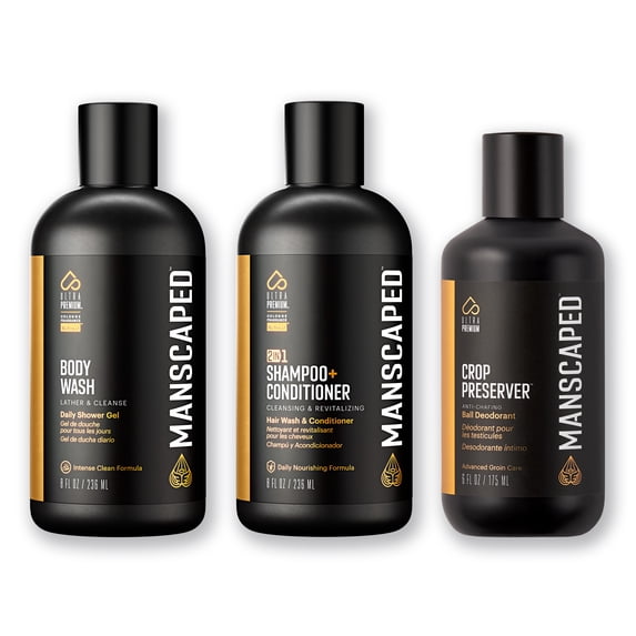 MANSCAPED® Fresh Start Kit, Men’s Daily Shower & Deodorant Set with Body Wash (8oz), 2-in-1 Shampoo & Conditioner (8oz), Crop Preserver® Ball Deodorant (6oz) – Refined® Scent