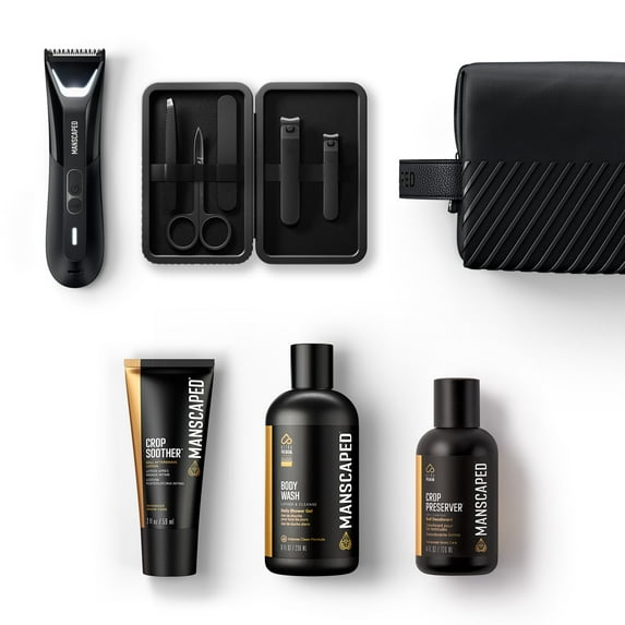 MANSCAPED® The Premier Package 5.0 ULTRA, with The Lawn Mower® 5.0 ULTRA Men's Groin & Body Hair Trimmer, Shears 3.0, Crop Preserver® Ball Deodorant, Refined® Body Wash, Crop Soother™, Shed 2.0