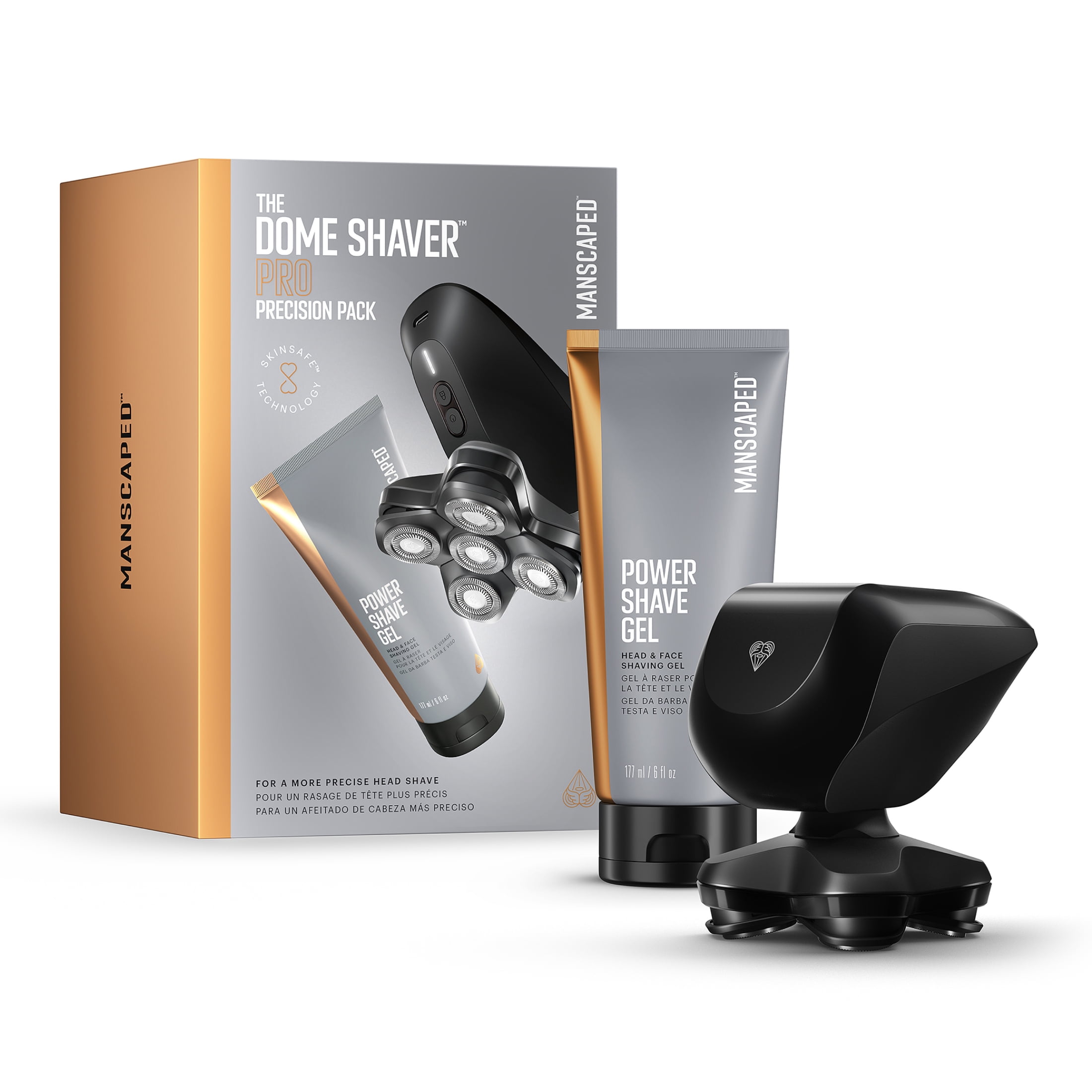 MANSCAPED The Dome Shaver Pro Precision Pack, Men's Electric Head Shaver, Wet/Dry Cordless Bald Trimmer with Power Shave Gel