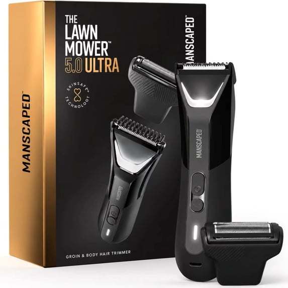 MANSCAPED® Lawn Mower™ 5.0 Ultra Groin & Body Hair Groomer, Dual-Head SkinSafe™ Trimmer & Foil Blades, Black