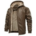 thumbnail image 1 of MANSDOUR Men's Faux Leather Jacket Winter Warm Fleece Lined Motorcycle Bomber Jacket with Hood Brown L, 1 of 7