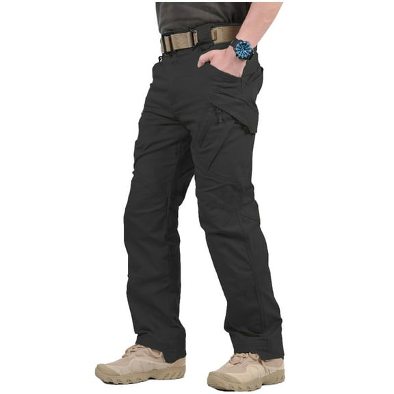 MANSDOUR Men's Military Hiking Tactical Pants Cotton Cargo Ripstop Lightweight Combat Outdoor Trousers Black 34x30