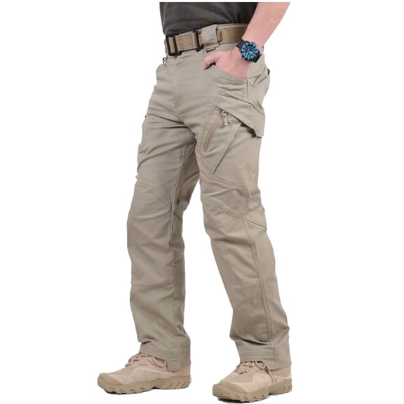 MANSDOUR Men's Cotton Cargo Rip-stop Lightweight Work Pants Outdoor Hiking With 9 Pockets Kahki 38x32