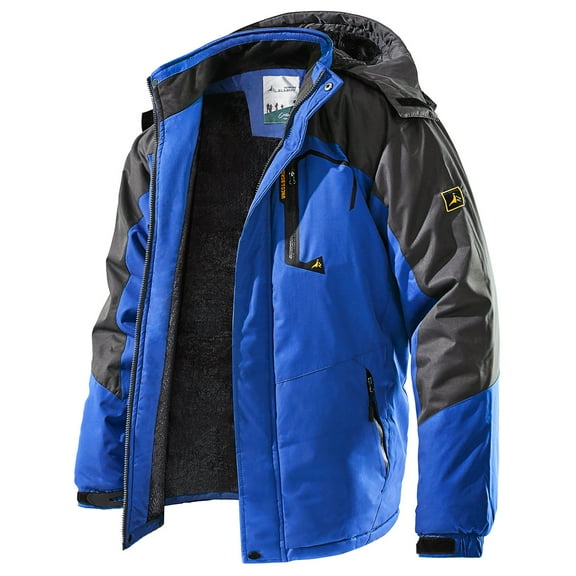 MANSDOUR Men's Snow Ski Hiking Jacket Warm Fleece Lined Water-resistant Winter Outdoor Snowboard Windbreaker Hooded Coat Blue-L