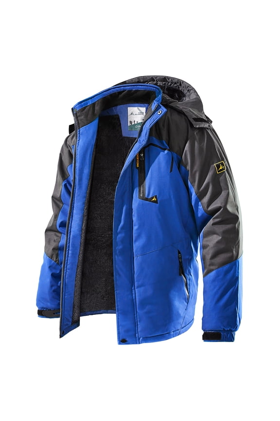 Men's Snow Ski Hiking Jacket Warm Fleece Lined Water-resistant Winter Outdoor Snowboard Windbreaker Hooded Coat Blue-XXL
