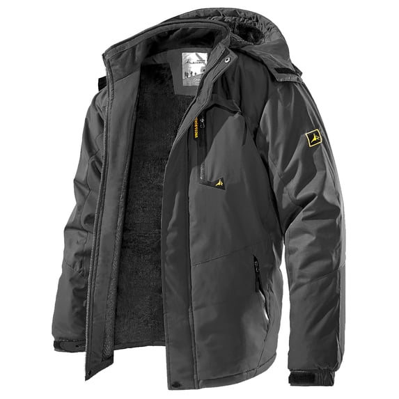 MANSDOUR Men's Snow Ski Hiking Jacket Warm Fleece Lined Water-resistant Winter Outdoor Snowboard Windbreaker Hooded Coat Gray-XL