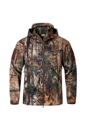 Men's Silent Softshell Hunting Jacket Fleece Lined Hooded Camo Water-resistant Outdoor Hiking Fishing Coat