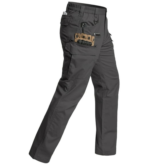 MANSDOUR Men's Stretch Ripstop Flex Tactical Pants Water-Resistant Lightweight Hiking Cargo Work Pants with 11 Pockets Black 34x30