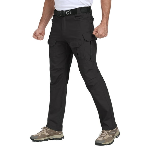 MANSDOUR Men's Tactical Pants Rip Stop Cargo Lightweight Water-resistant Military Combat Work Outdoor Hiking Pants Black 32x32